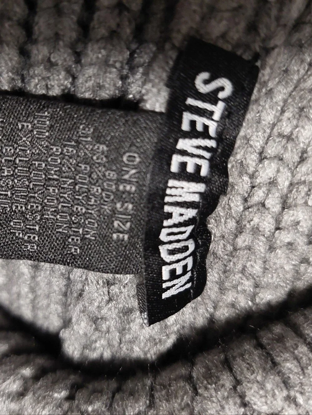 Gray Ribbed Knit Beanie with Black Faux Fur Pom - Picture 3 of 3